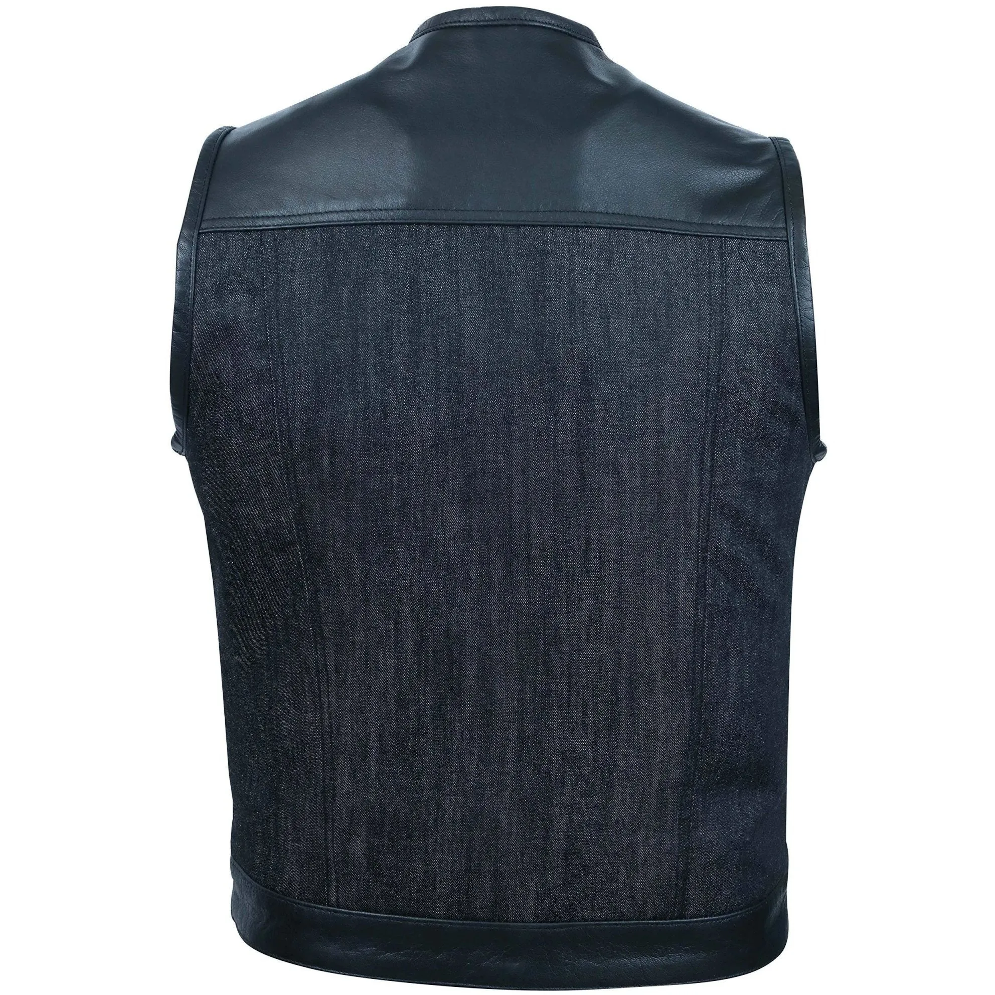Black Leather and Denim Combo Biker Gilet Vest SOA Style