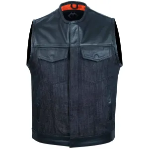 Black Leather and Denim Combo Biker Gilet Vest SOA Style