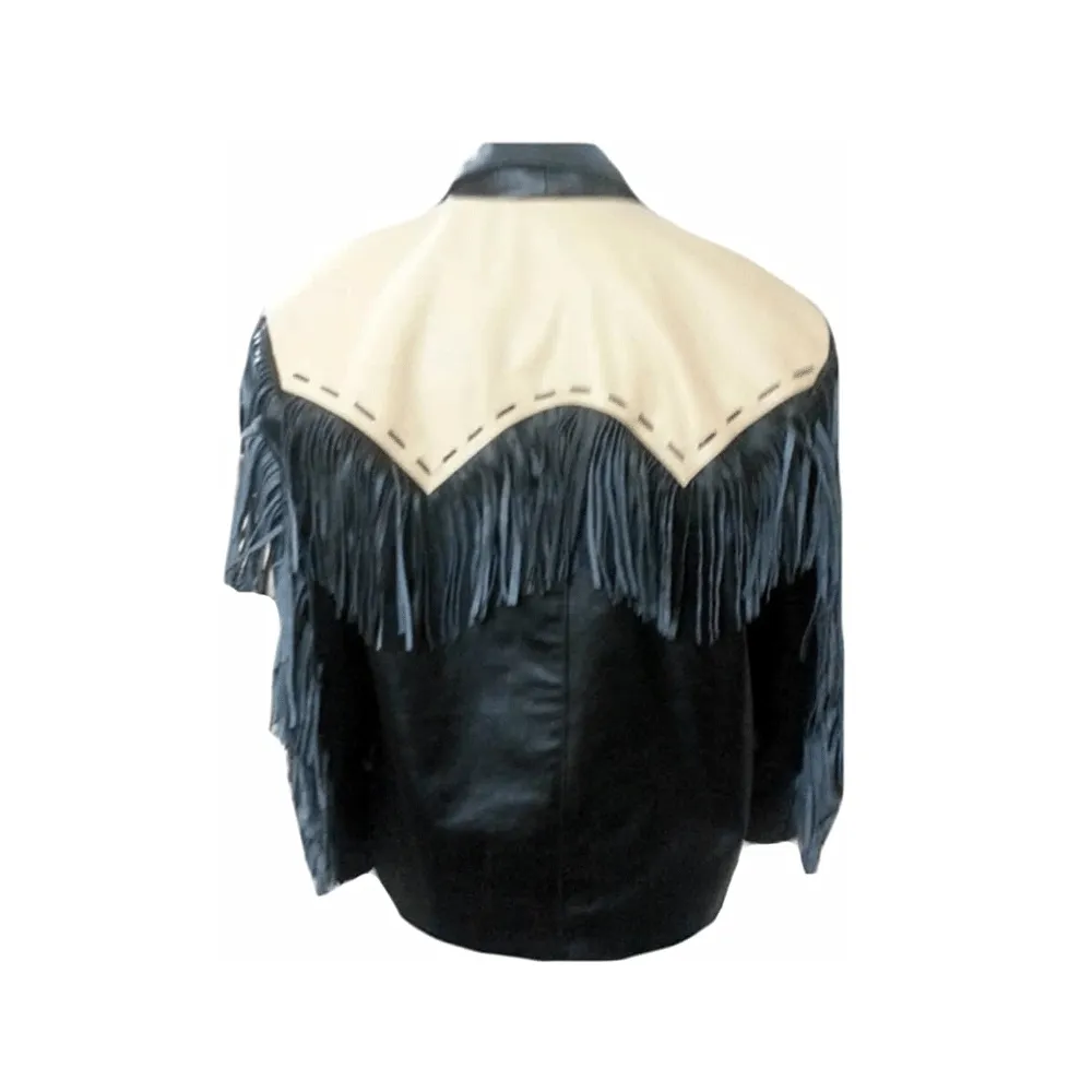 Black Suede Leather Fringe Jacket for Western Cowboy Mens NFJ509