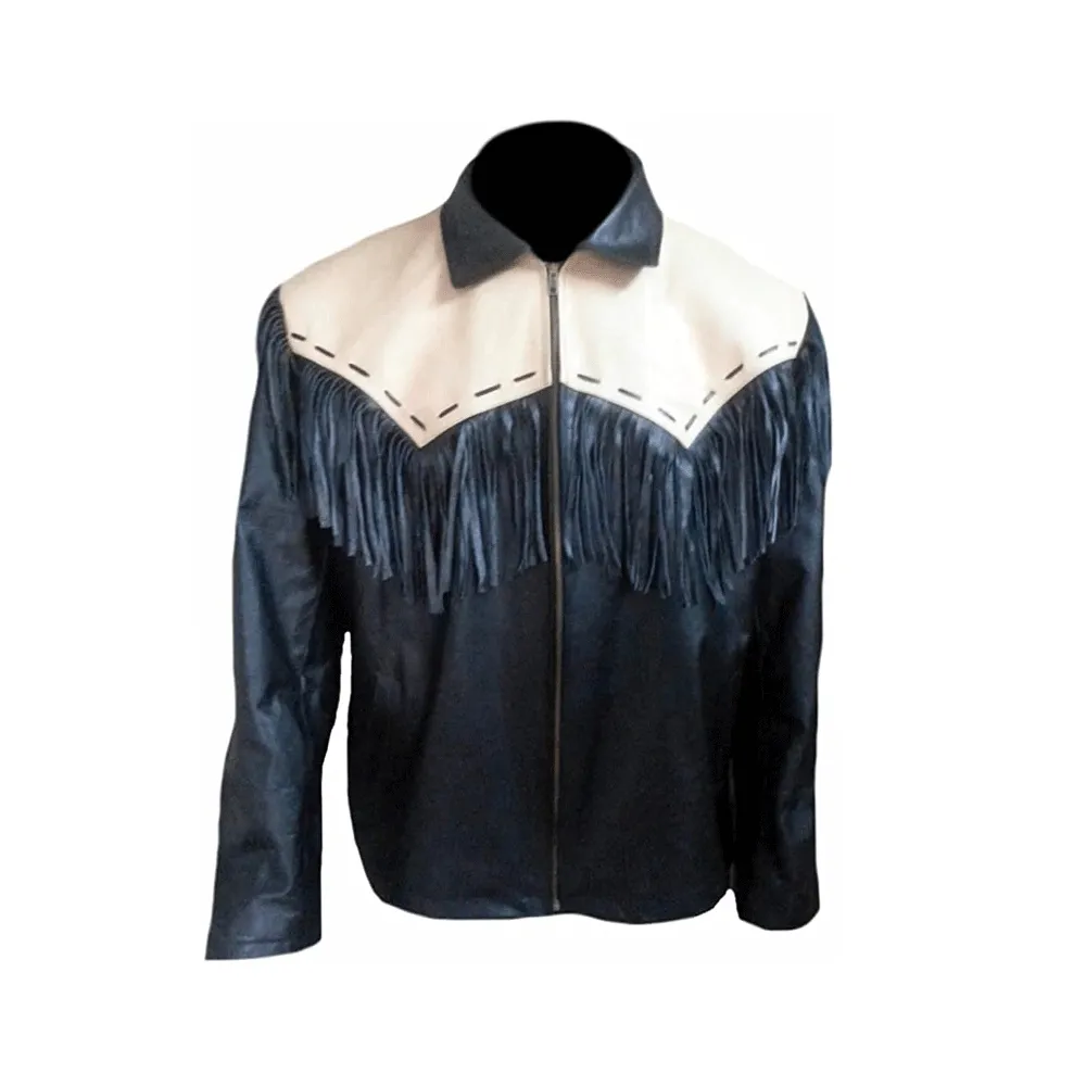 Black Suede Leather Fringe Jacket for Western Cowboy Mens NFJ509