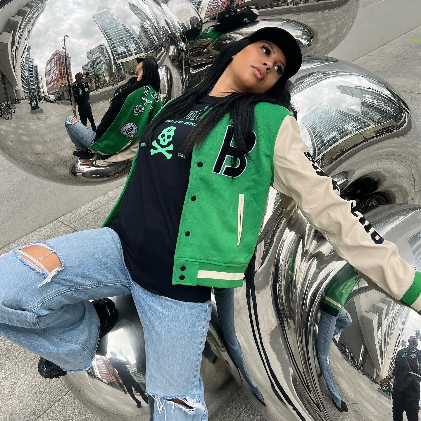 BLOW Varsity Jacket Green   White