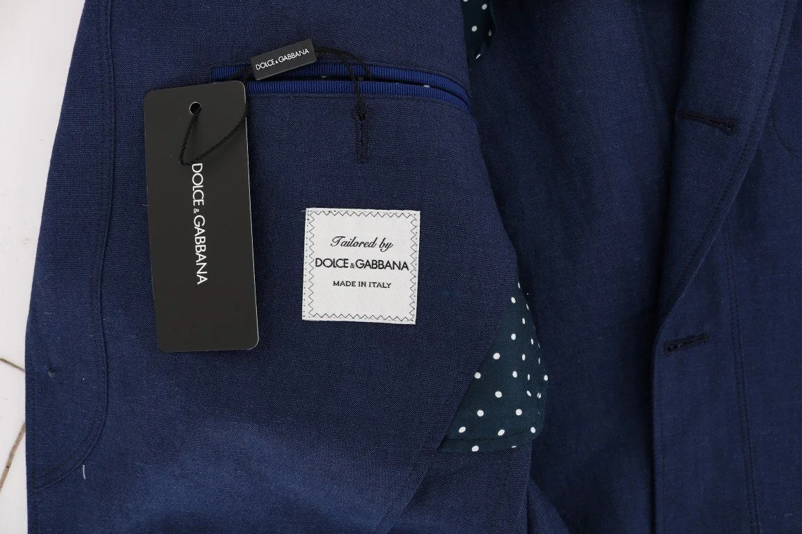 Blue Cotton Linen Stretch Blazer Jacket