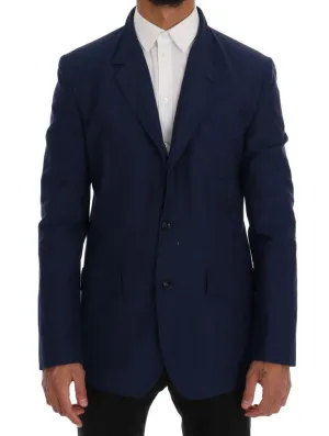 Blue Cotton Linen Stretch Blazer Jacket
