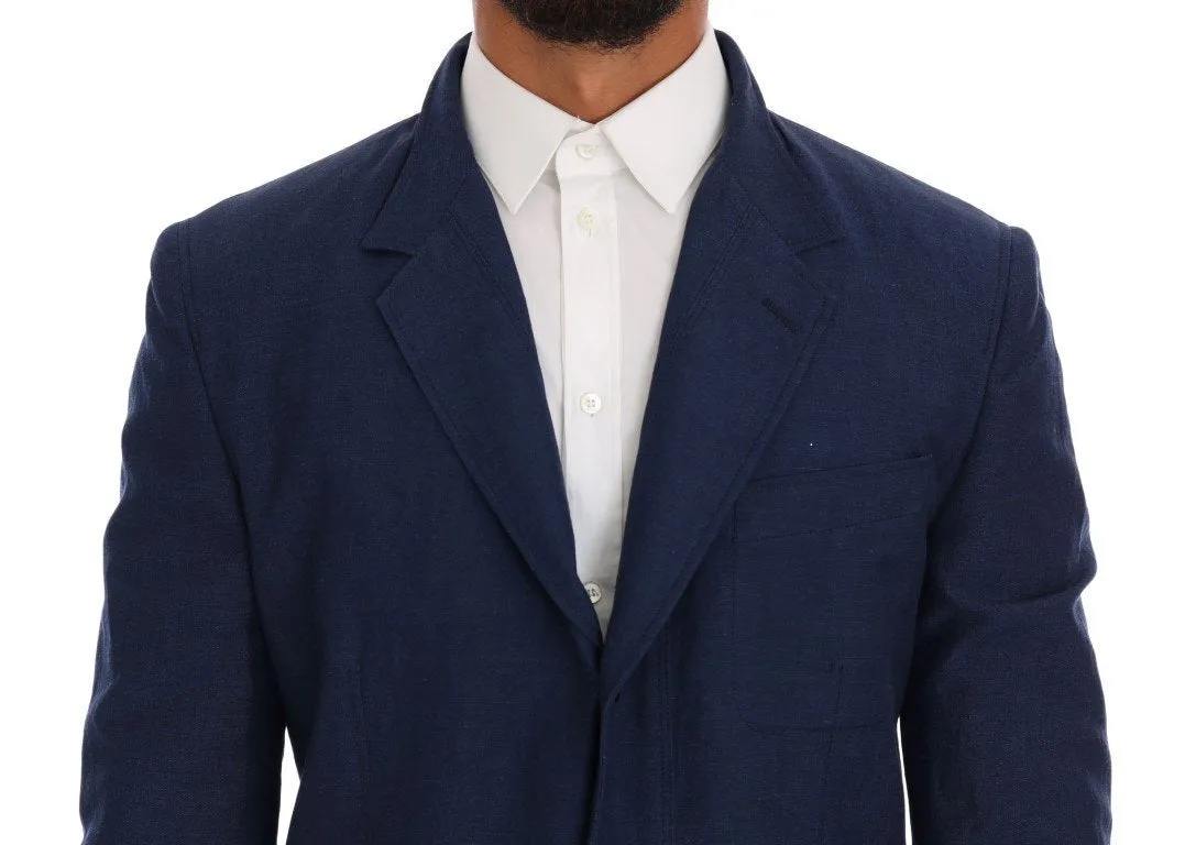 Blue Cotton Linen Stretch Blazer Jacket
