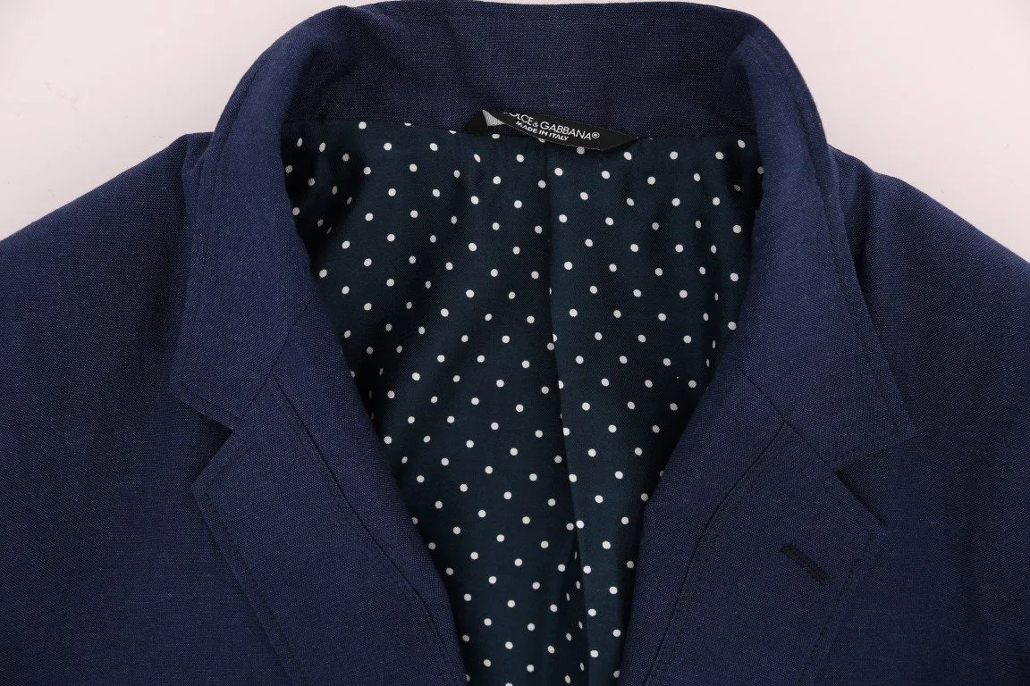 Blue Cotton Linen Stretch Blazer Jacket