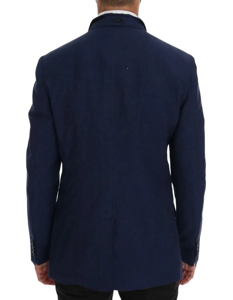 Blue Cotton Linen Stretch Blazer Jacket