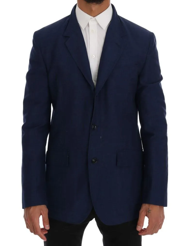 Blue Cotton Linen Stretch Blazer Jacket