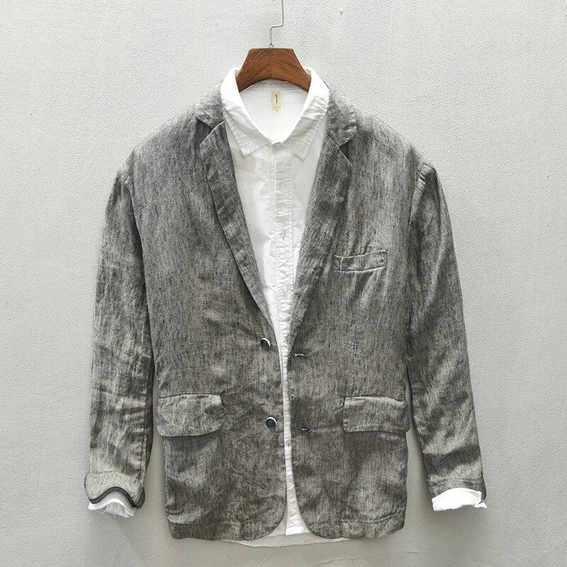 Bonsir Autumn New Linen Suit Jacket Business Casual Daily Gentlemen Multi-Pocket Retro Classic Breathable Loose 4 Colors Blazer