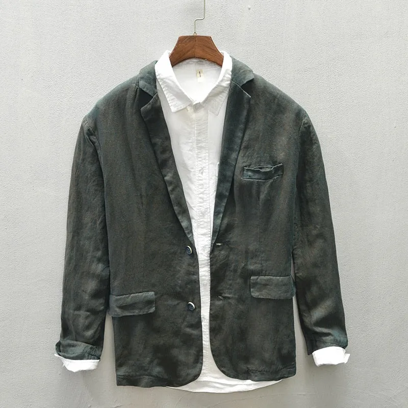 Bonsir Autumn New Linen Suit Jacket Business Casual Daily Gentlemen Multi-Pocket Retro Classic Breathable Loose 4 Colors Blazer