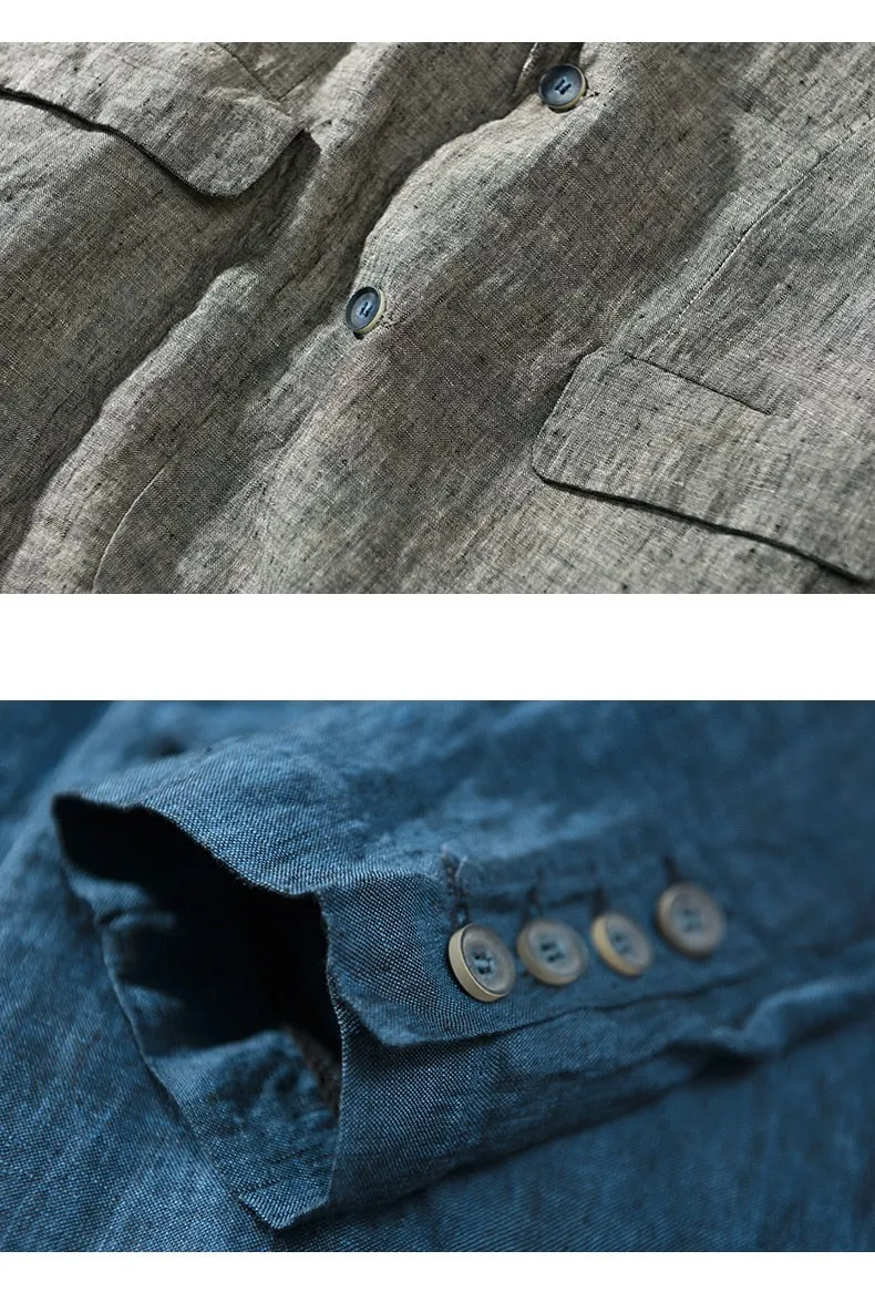 Bonsir Autumn New Linen Suit Jacket Business Casual Daily Gentlemen Multi-Pocket Retro Classic Breathable Loose 4 Colors Blazer
