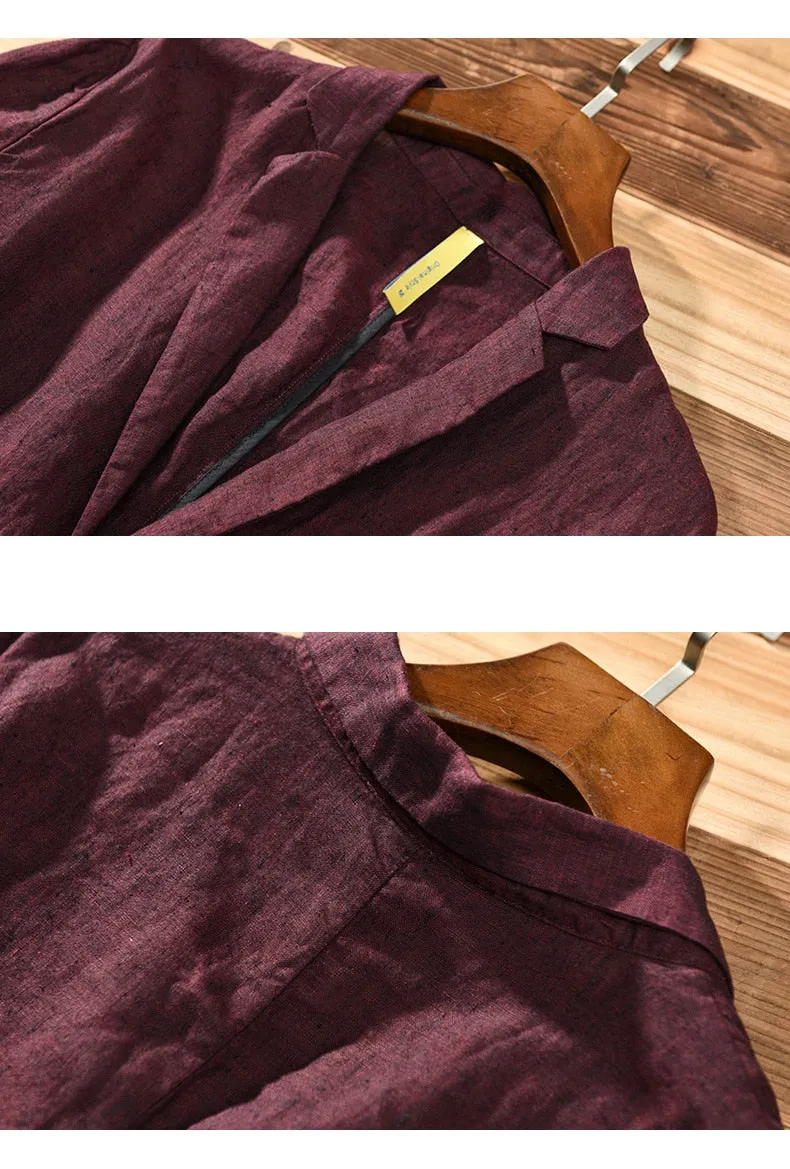 Bonsir Autumn New Linen Suit Jacket Business Casual Daily Gentlemen Multi-Pocket Retro Classic Breathable Loose 4 Colors Blazer