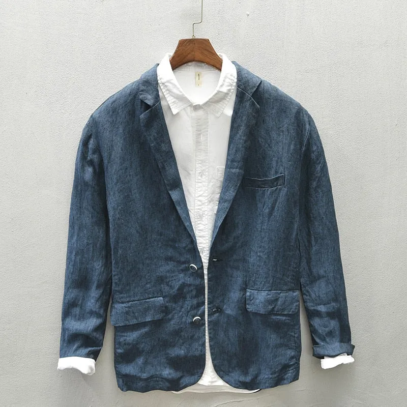 Bonsir Autumn New Linen Suit Jacket Business Casual Daily Gentlemen Multi-Pocket Retro Classic Breathable Loose 4 Colors Blazer
