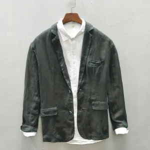 Bonsir Autumn New Linen Suit Jacket Business Casual Daily Gentlemen Multi-Pocket Retro Classic Breathable Loose 4 Colors Blazer