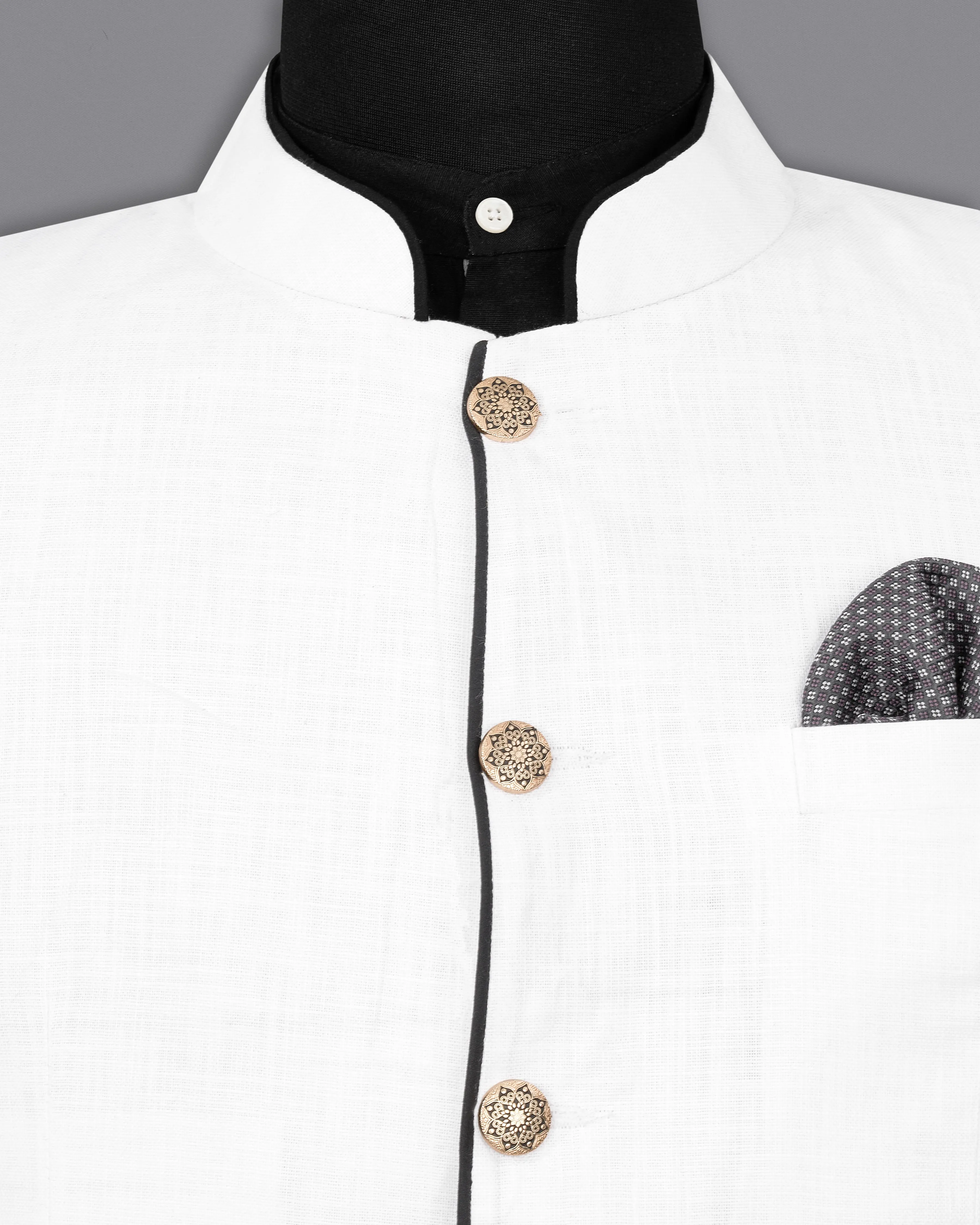 Bright White Bandhgala Luxurious Linen Designer Blazer