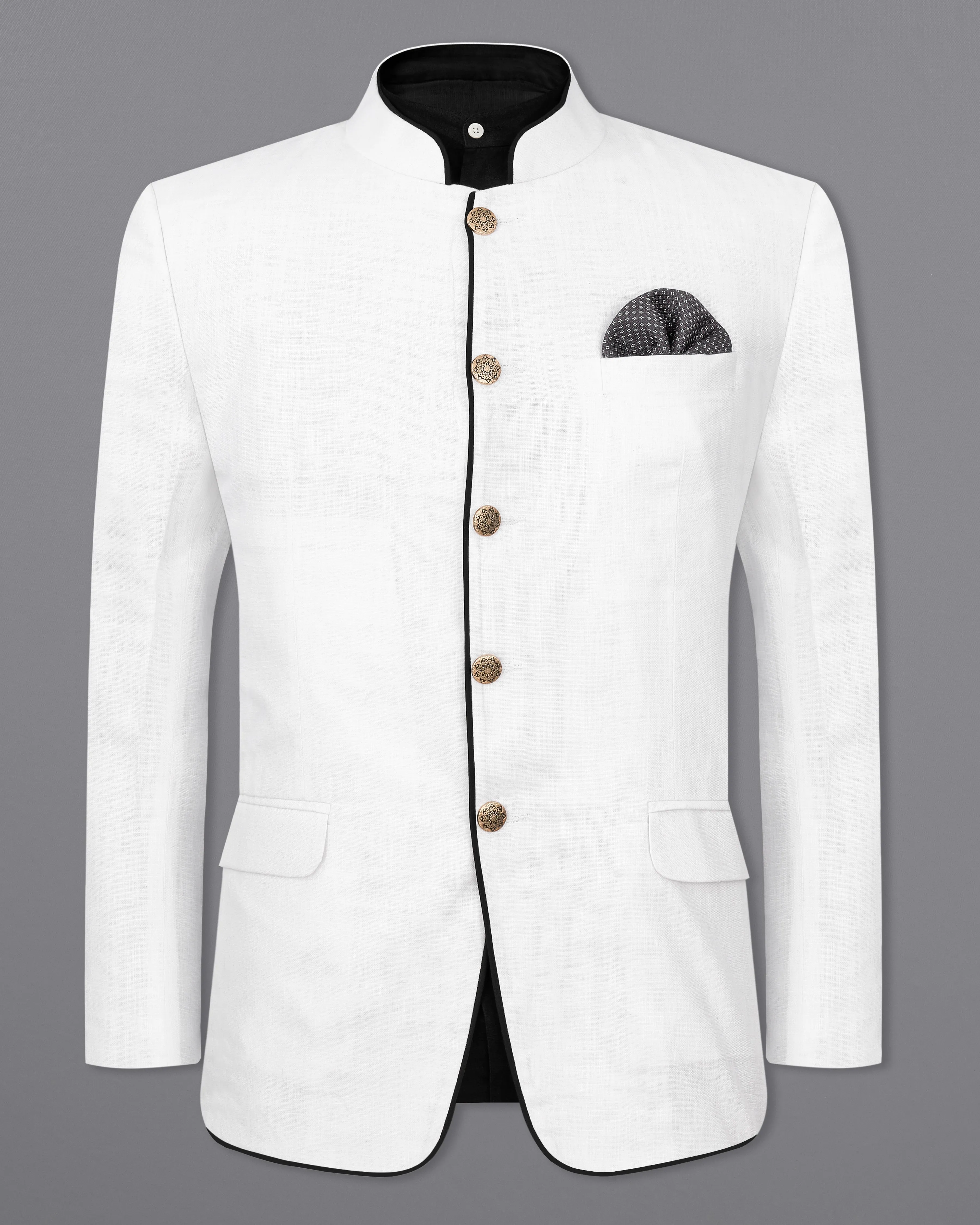 Bright White Bandhgala Luxurious Linen Designer Blazer