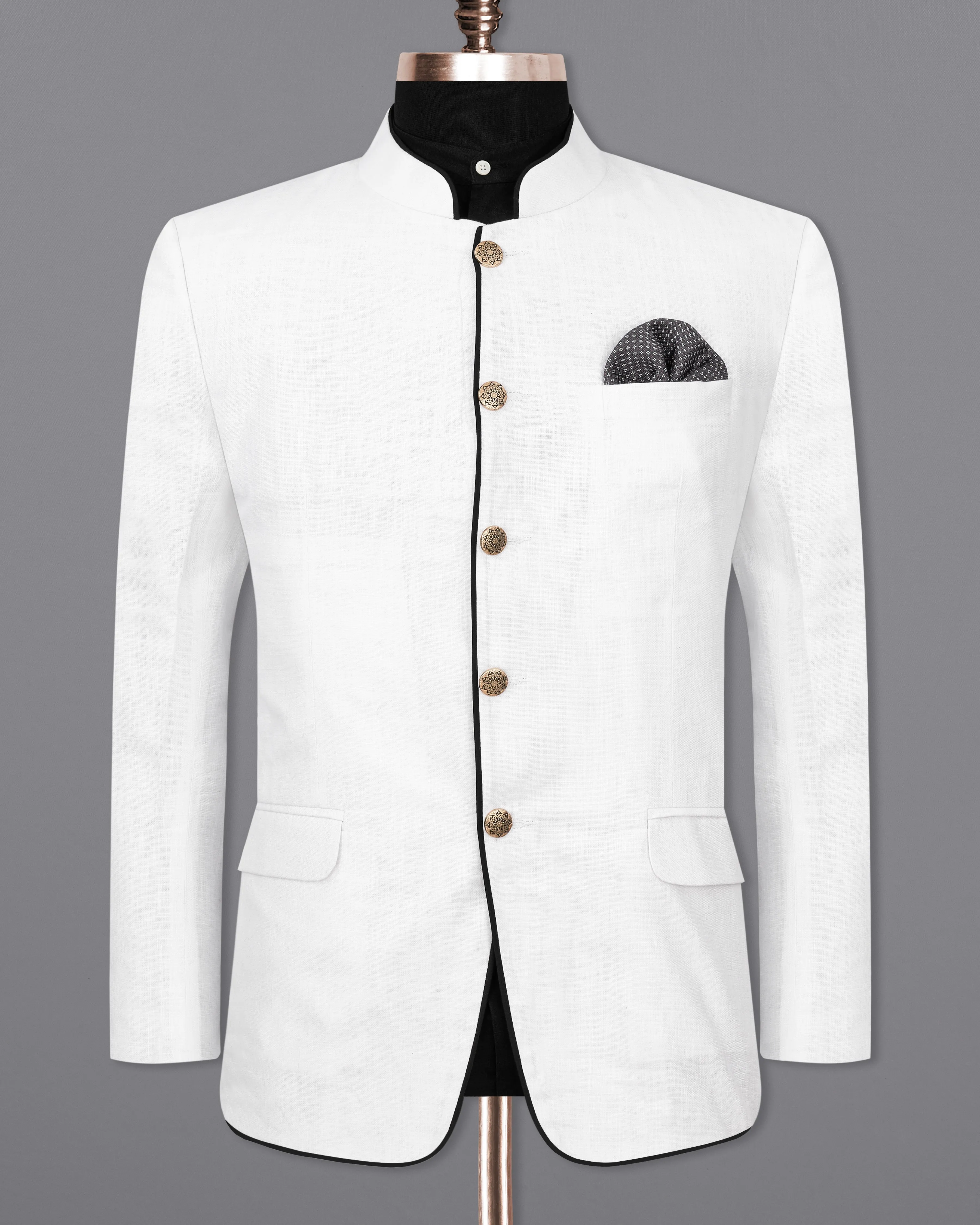 Bright White Bandhgala Luxurious Linen Designer Blazer
