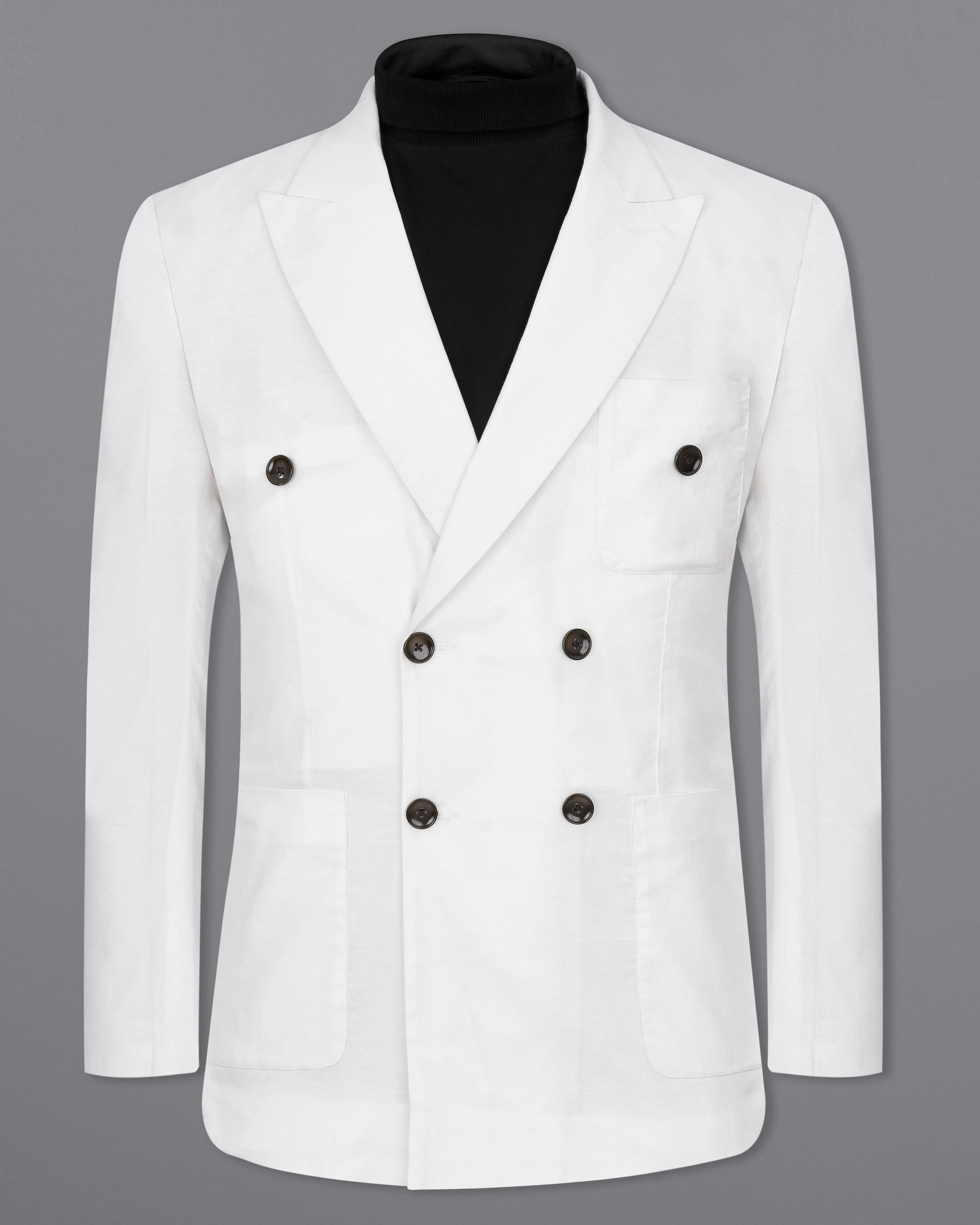 Bright White Luxurious Linen Double Breasted Sports Blazer