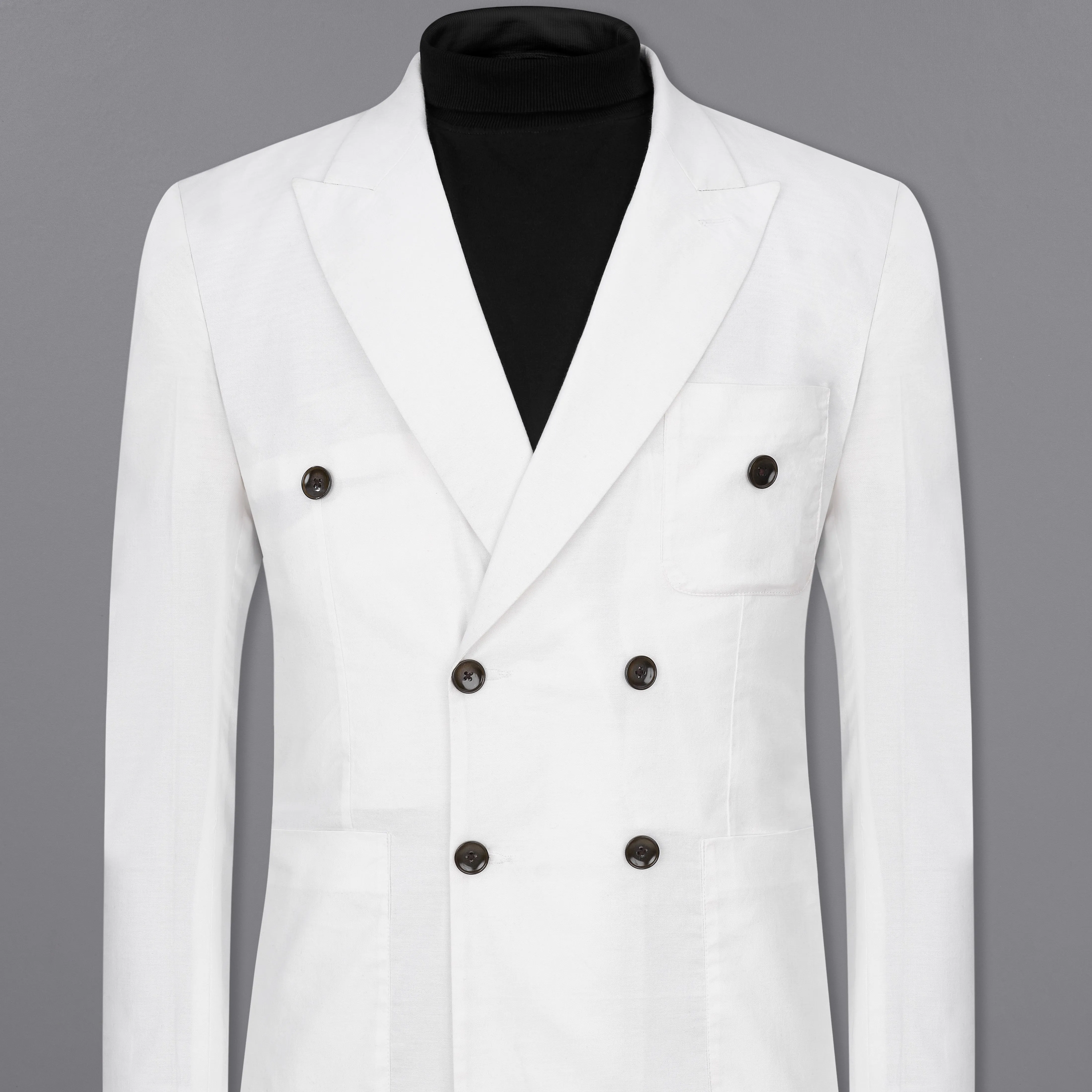 Bright White Luxurious Linen Double Breasted Sports Blazer
