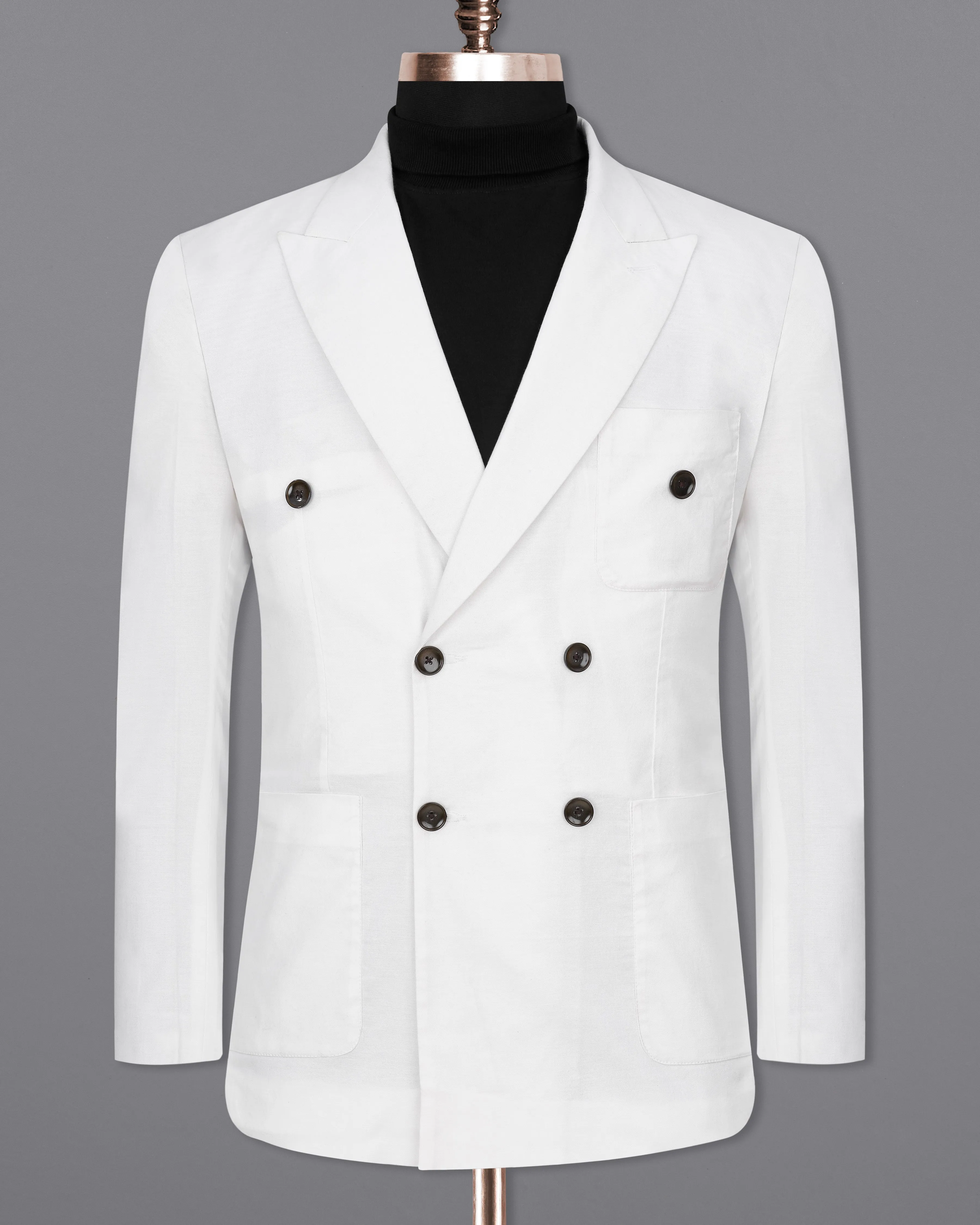 Bright White Luxurious Linen Double Breasted Sports Blazer