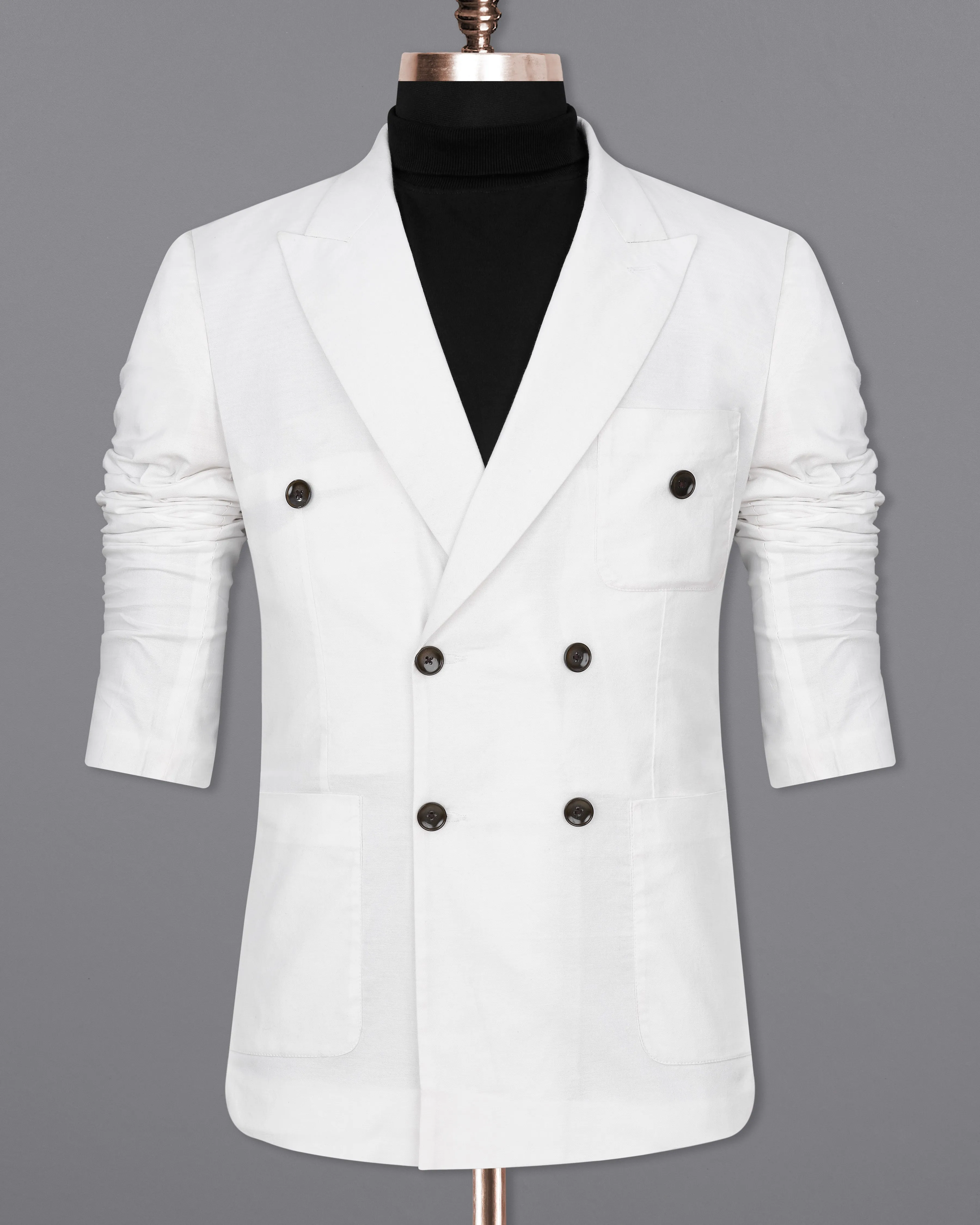 Bright White Luxurious Linen Double Breasted Sports Blazer