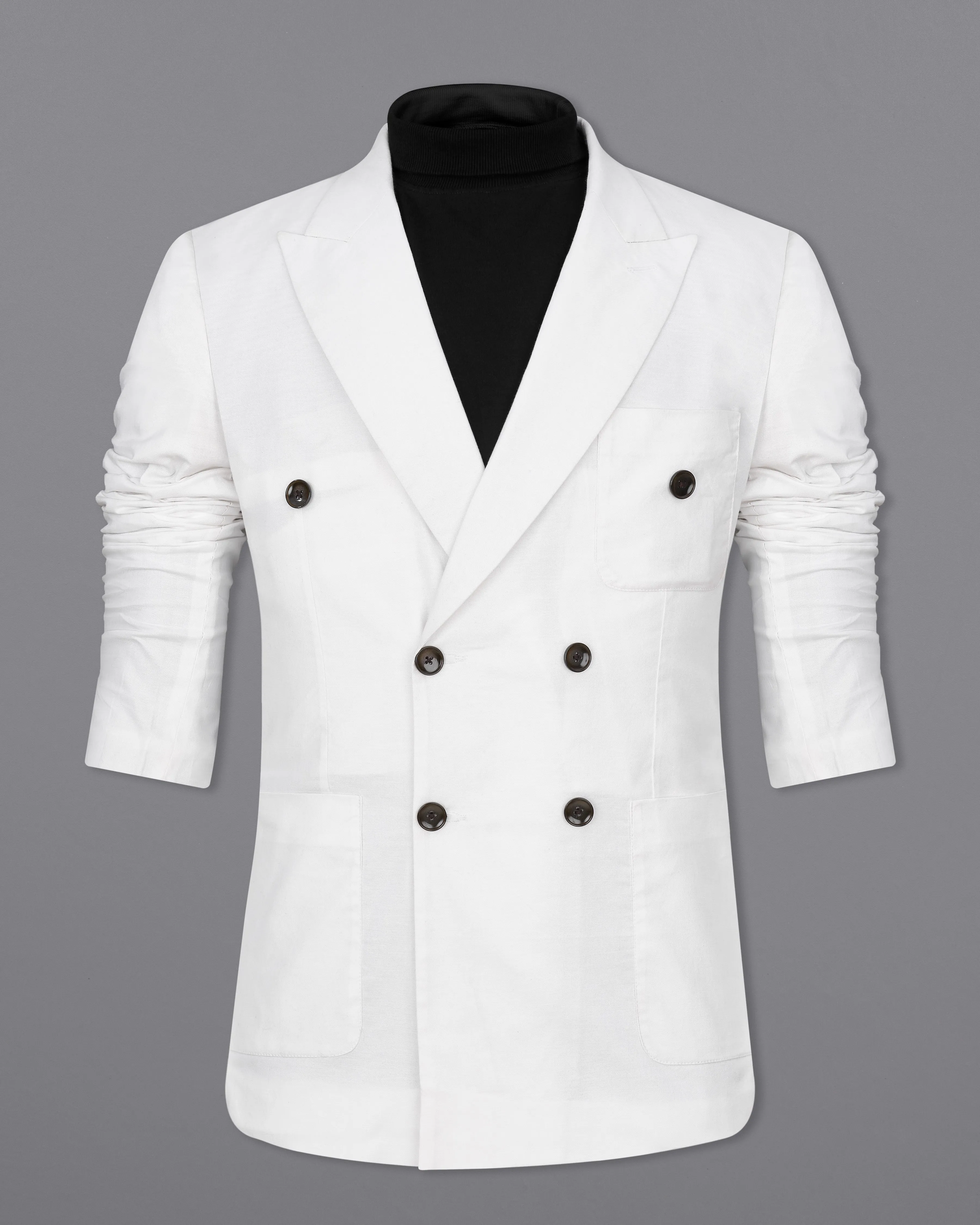 Bright White Luxurious Linen Double Breasted Sports Blazer
