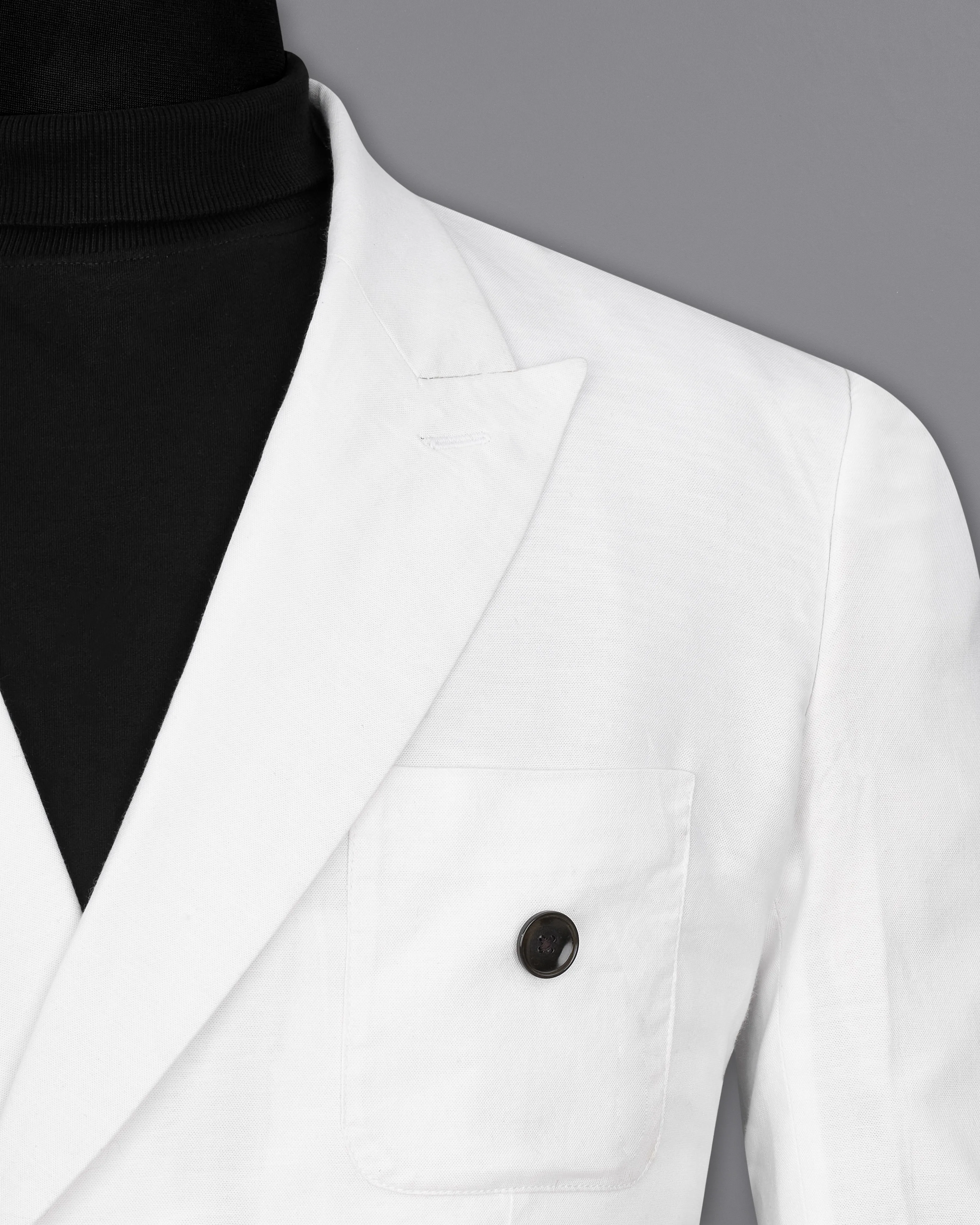 Bright White Luxurious Linen Double Breasted Sports Blazer