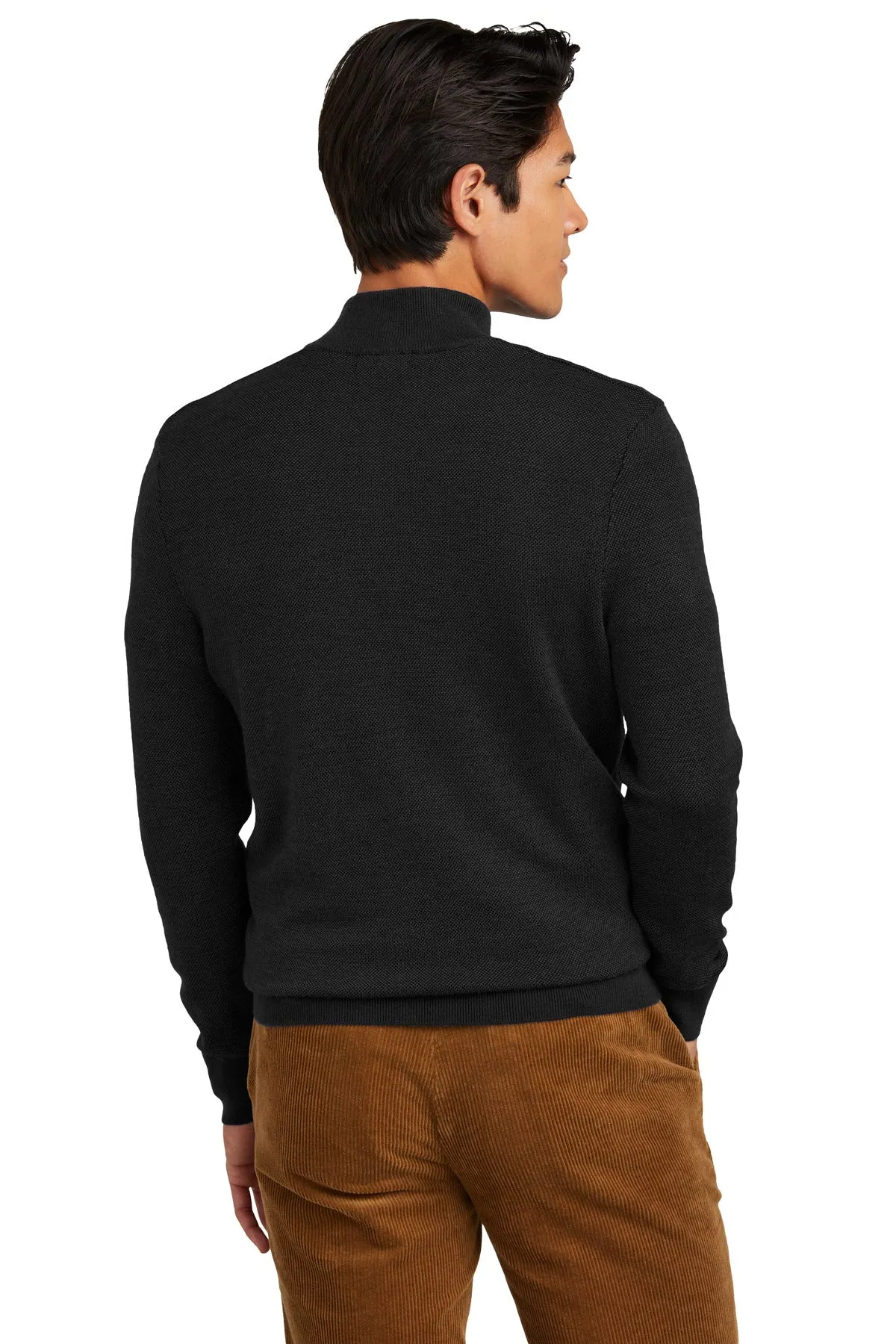 Brooks Brothers Washable Merino Birdseye 1/4-Zip Sweater BB18412 Deep Black