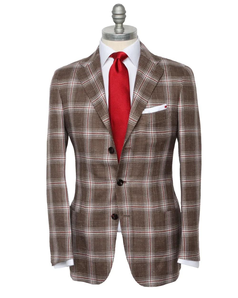 Brown with White and Red Windowpane Sportcoat