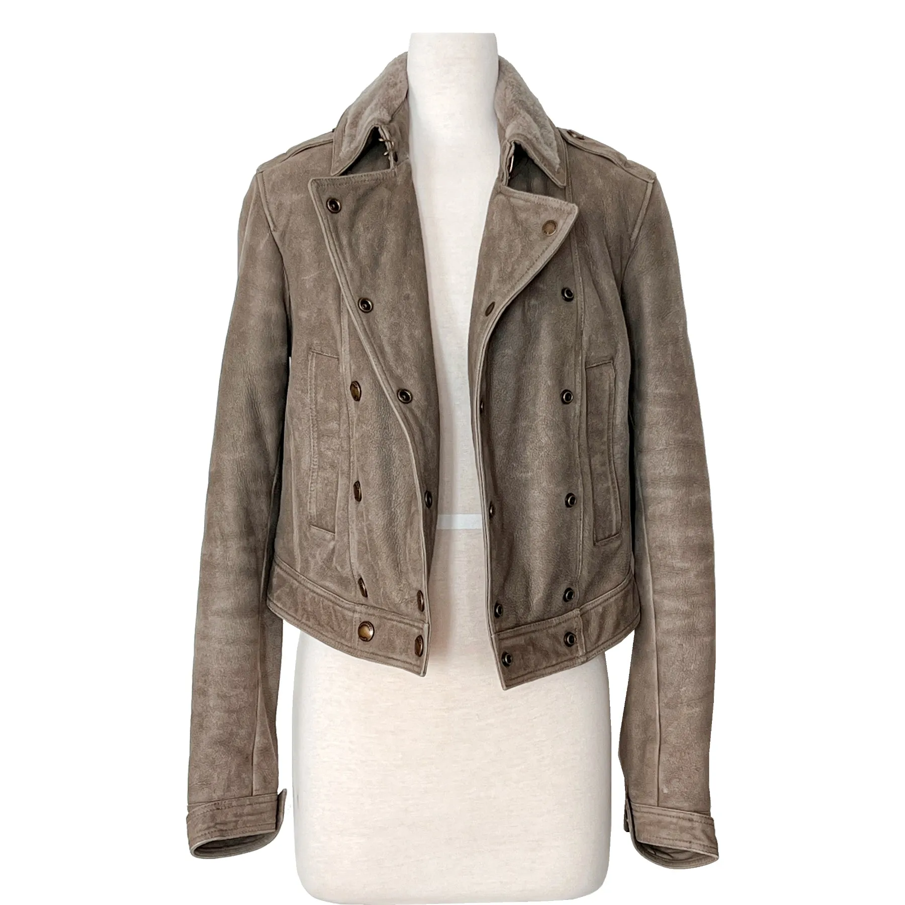 Burberry Brit Jacket 100% Lamb Suede Shearling Double Breasted Coat Jacket Size US 6