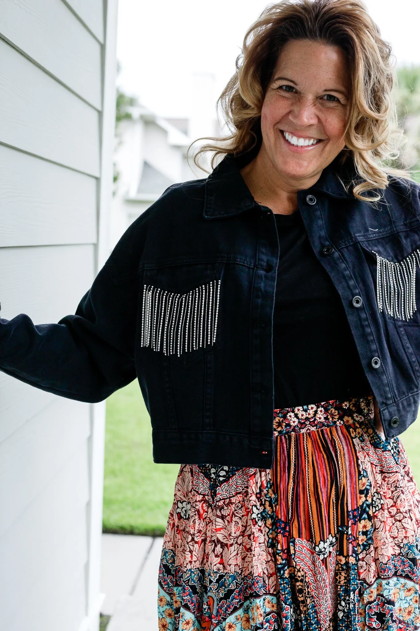 Cascade Denim Jacket Diamond Fringe