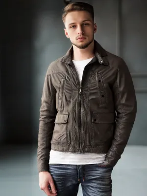Casual Welt Pocket Leather Jacket