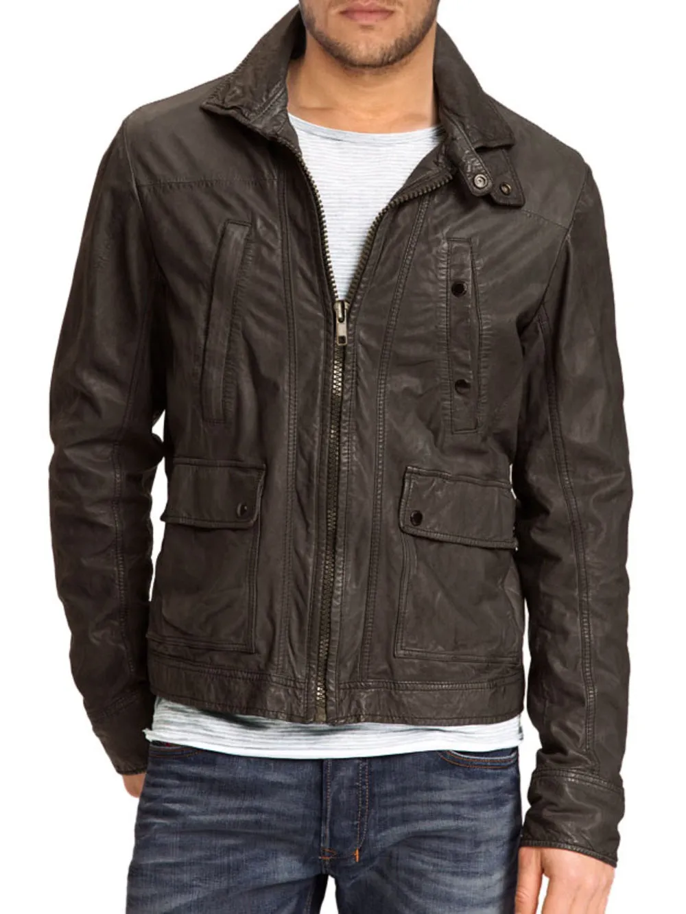Casual Welt Pocket Leather Jacket