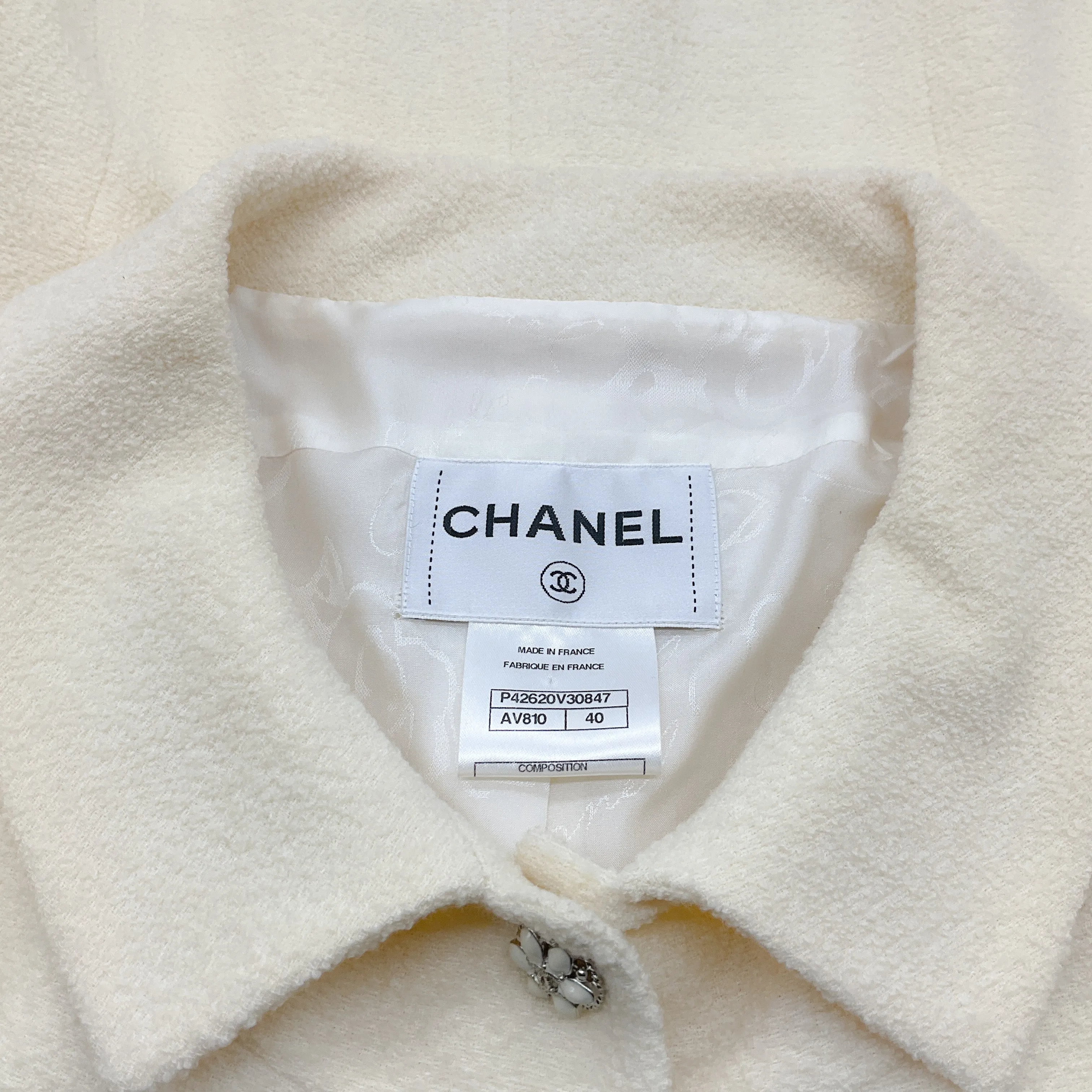 Chanel Ivory Boucle Jacket with Enamel Buttons