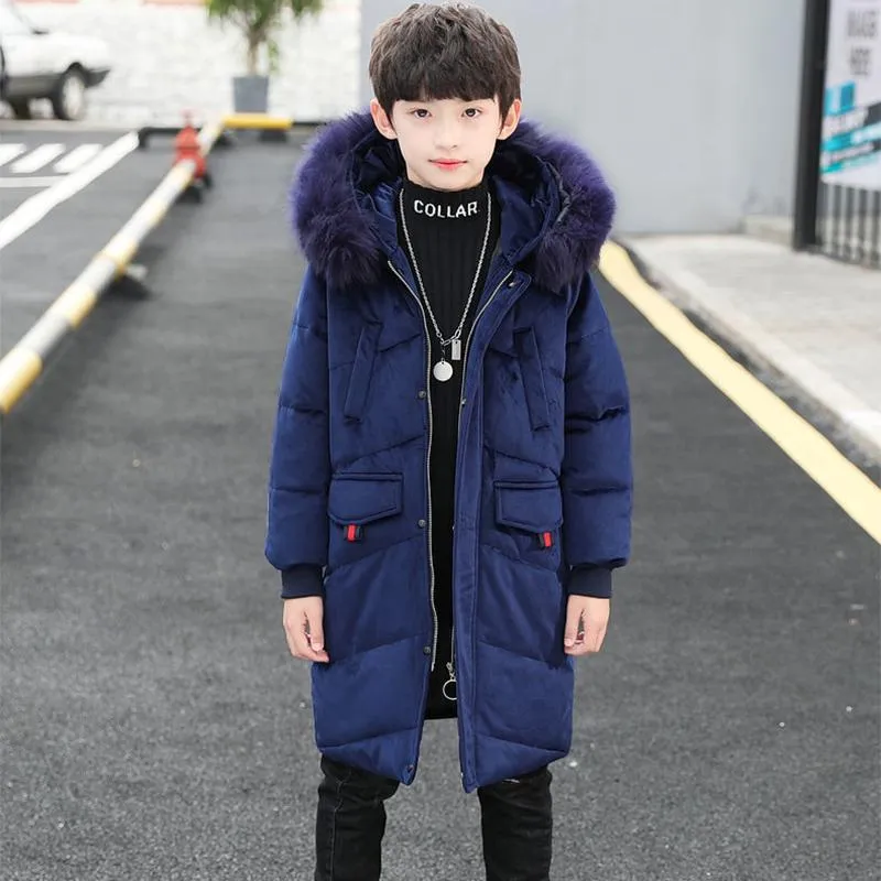 Children's Clothing Boys Cotton-padded Jacket 2021 Winter Gold Velvet Jacket Medium-length Cotton-padded Jacket for Boys and Boys