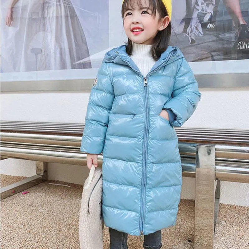 Children's Mid-length Shiny Down Jacket for Boys and Girls Older Children's Over-knee Padded Jacket