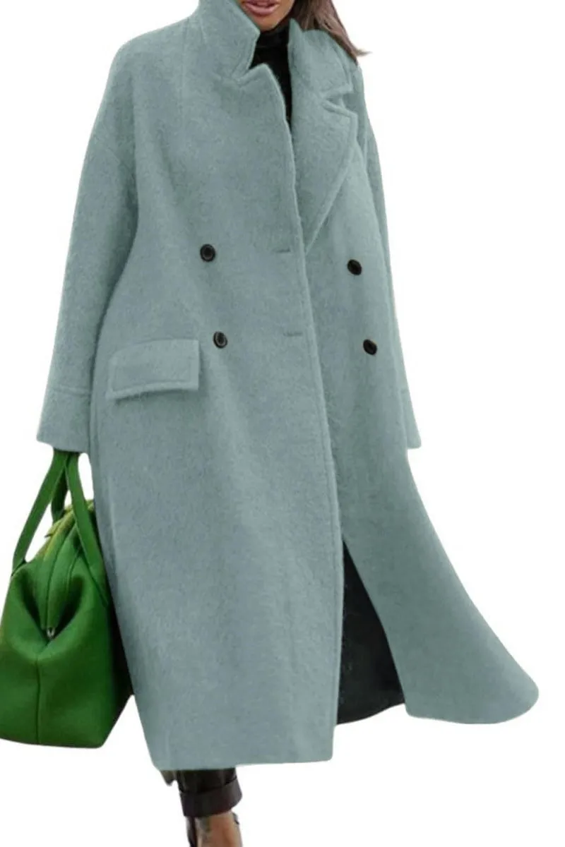Chouyatou Women Oversized Long Winter Coats Warm Wool Blend Pea Trench Coat Overcoat