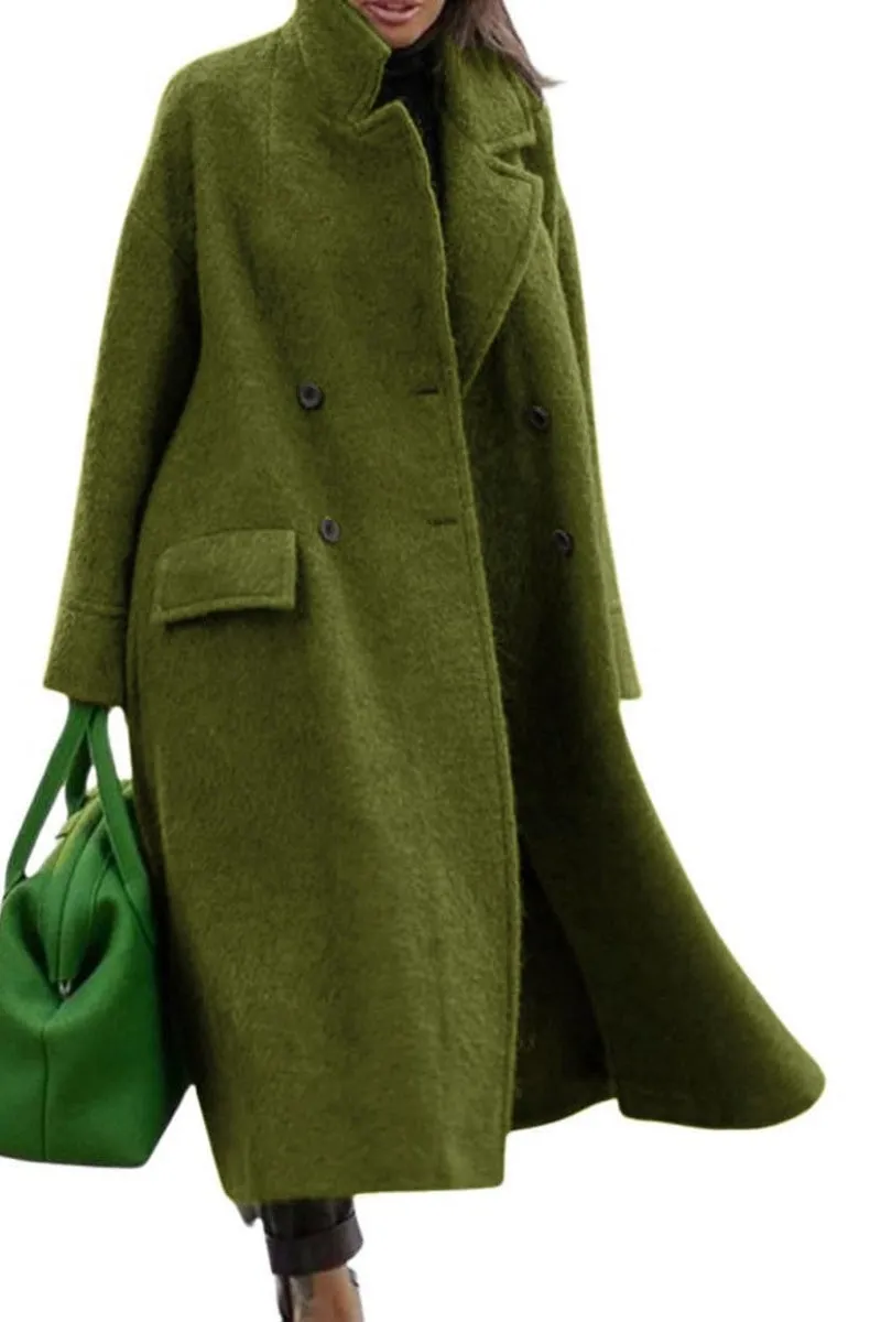 Chouyatou Women Oversized Long Winter Coats Warm Wool Blend Pea Trench Coat Overcoat