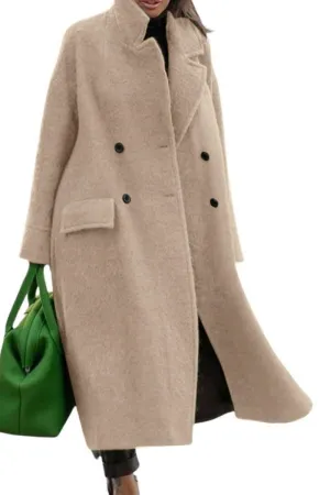 Chouyatou Women Oversized Long Winter Coats Warm Wool Blend Pea Trench Coat Overcoat