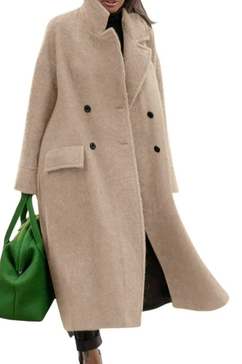 Chouyatou Women Oversized Long Winter Coats Warm Wool Blend Pea Trench Coat Overcoat