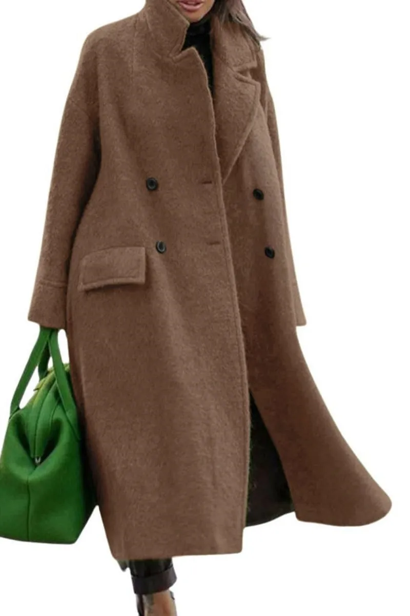 Chouyatou Women Oversized Long Winter Coats Warm Wool Blend Pea Trench Coat Overcoat