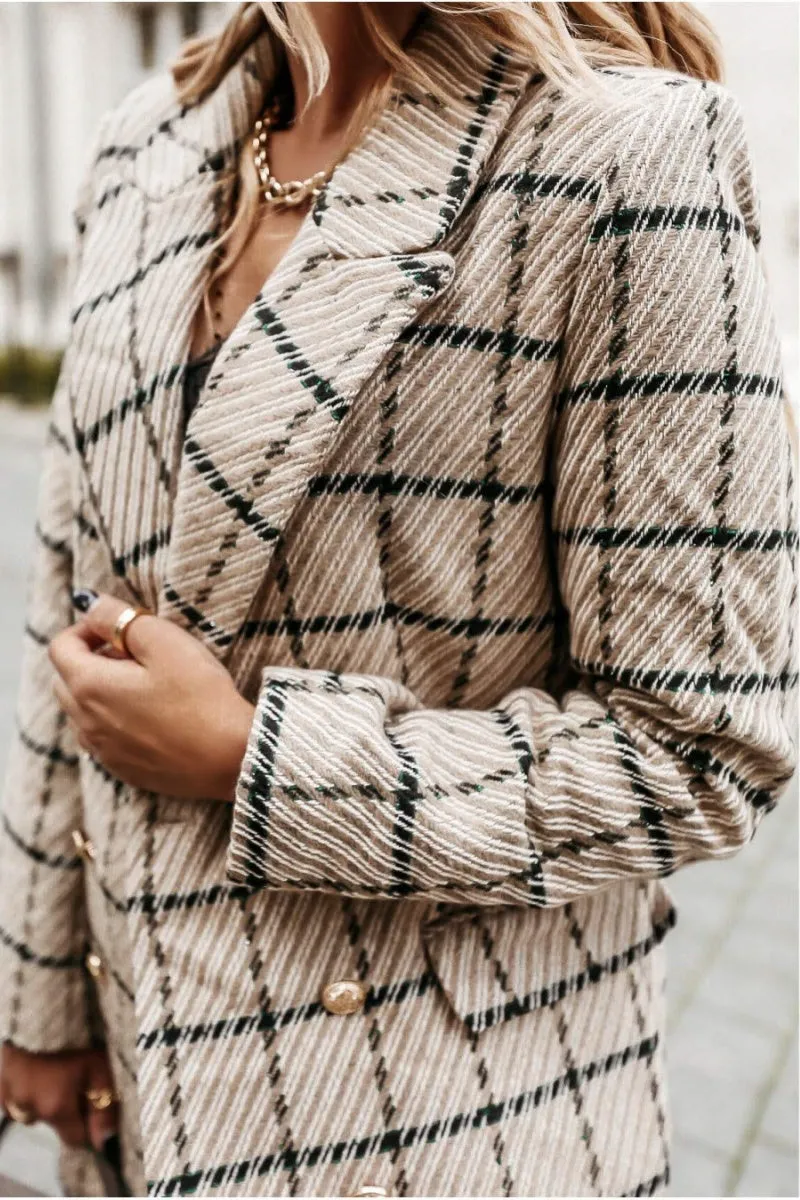 Chouyatou Womens 2024 Fashion Tweed Blazers Business Casual Double Breasted Open Front Plaid Blazer Jackets