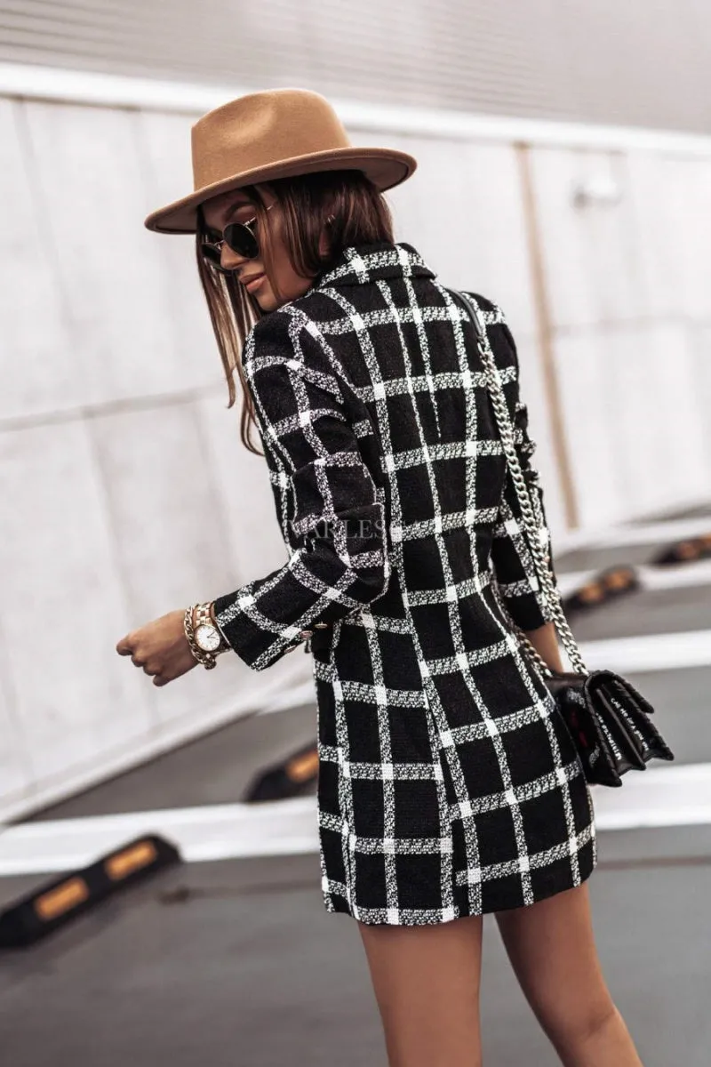 Chouyatou Womens 2024 Fashion Tweed Blazers Business Casual Double Breasted Open Front Plaid Blazer Jackets