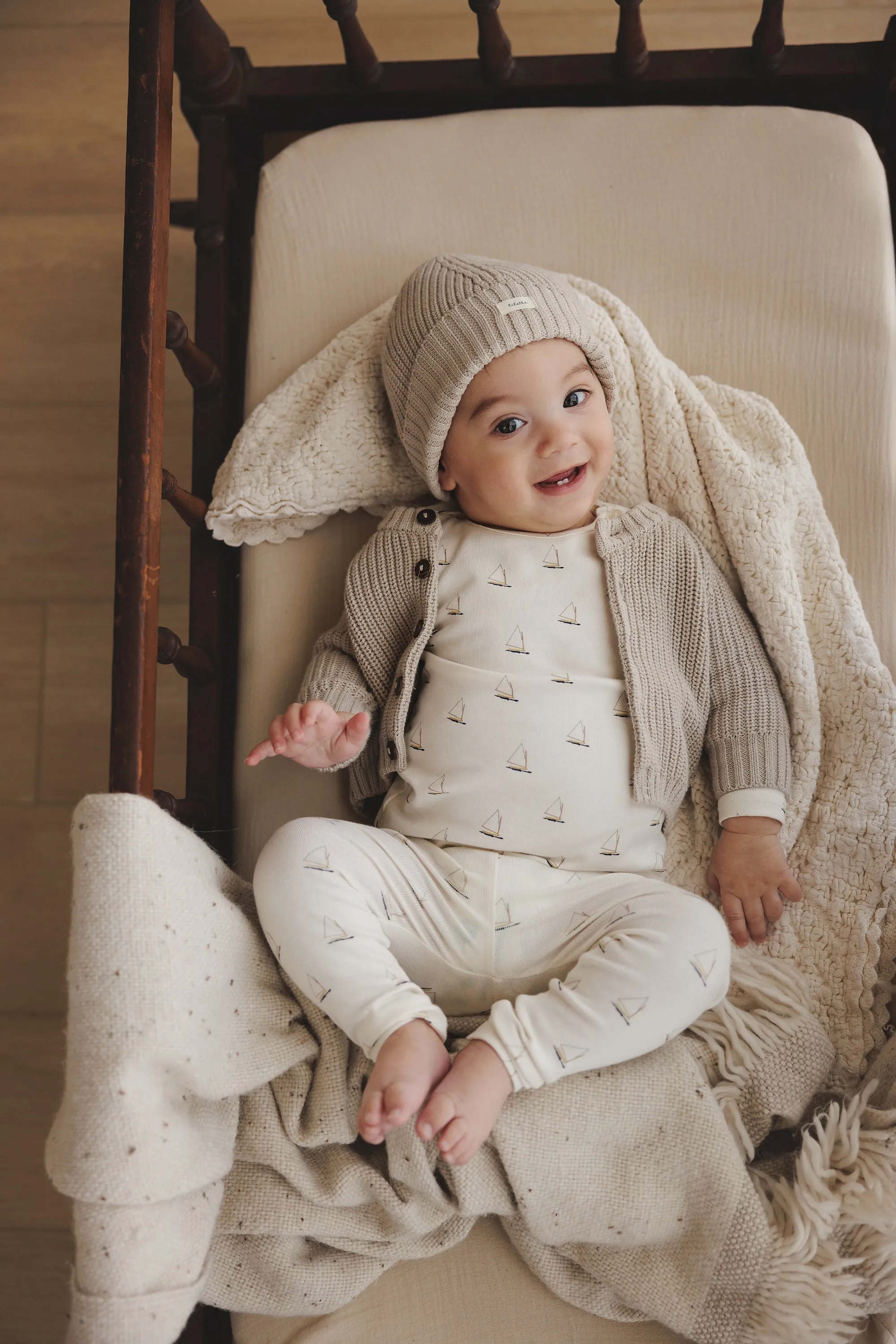 Chunky Knit Cardigan with Beanie