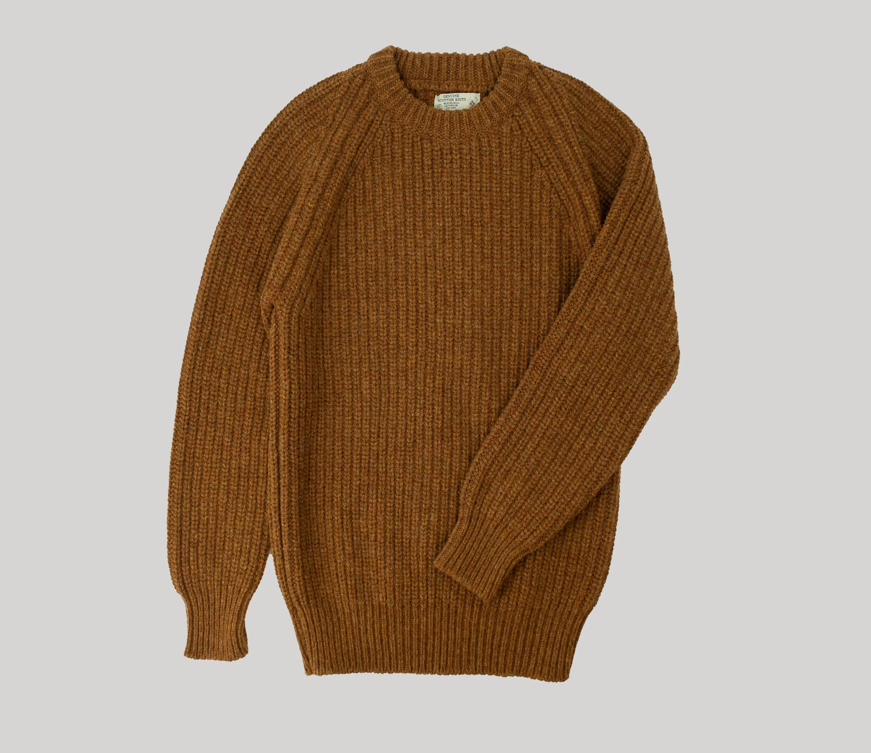 Chunky Wool Fisherman Crew Neck Jumper in Vicuna