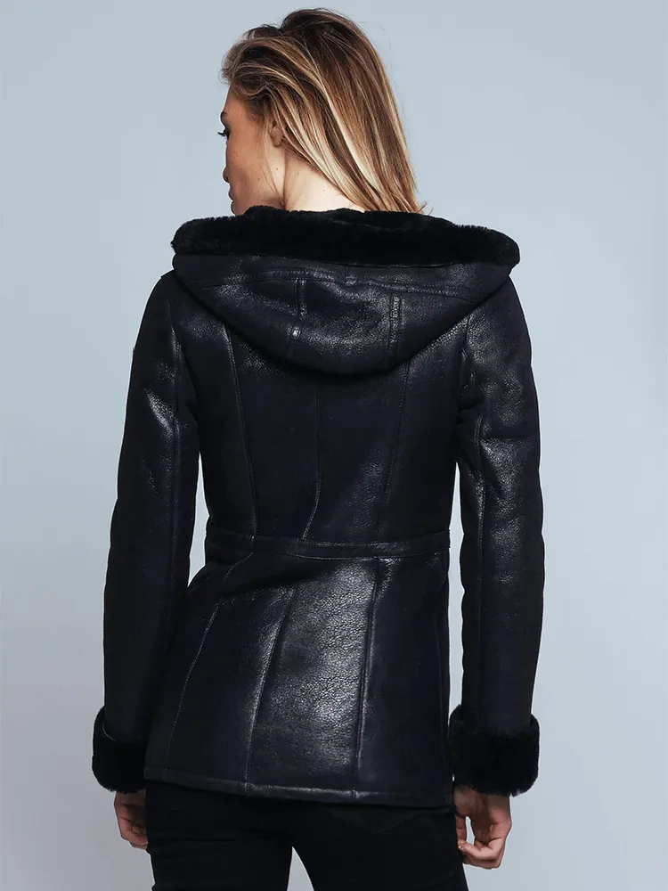 Claire Black Shearling Leather Jacket
