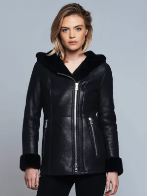 Claire Black Shearling Leather Jacket