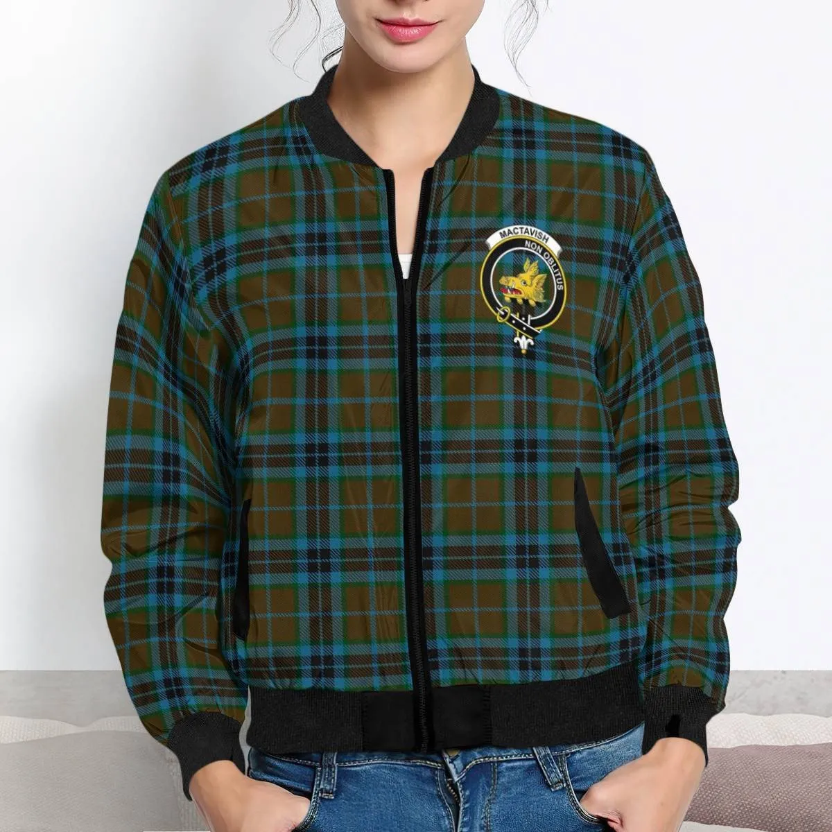 Clan MacTavish Hunting Tartan Crest Bomber Jacket NL80