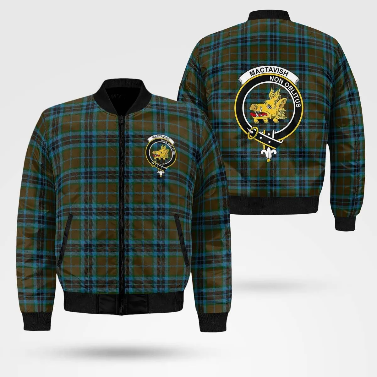 Clan MacTavish Hunting Tartan Crest Bomber Jacket NL80