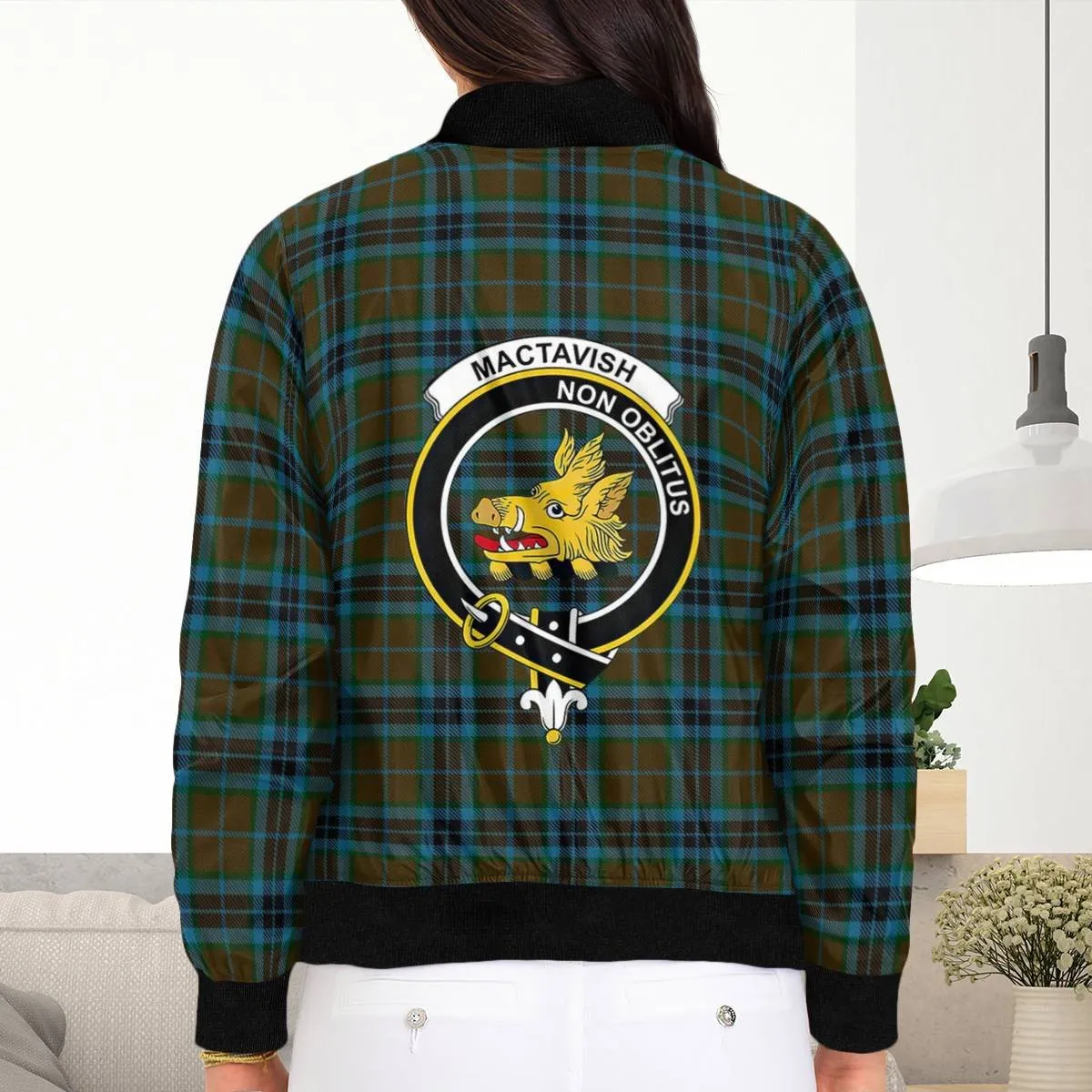 Clan MacTavish Hunting Tartan Crest Bomber Jacket NL80