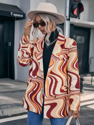 CM-CS428830 Women Elegant Seoul Style Allover Print Double Breasted Blazer